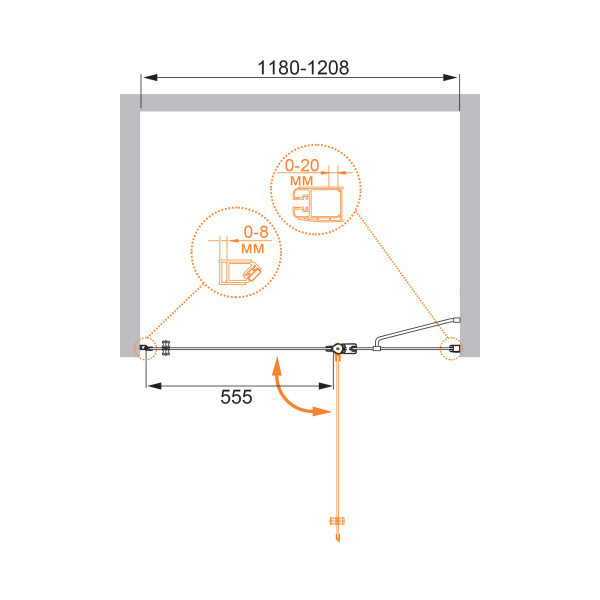 Душевая дверь (120х195) CEZARES ELENA ELENA-W-B-12-120-P-Cr-R