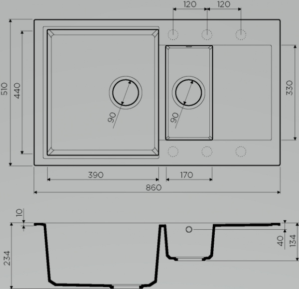 Мойка для кухни Omoikiri Daisen 86-2-BL 4993477