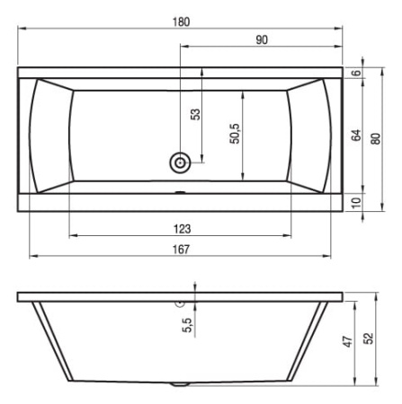 Акриловая ванна RIHO Julia (180x80) B025001005 без гидромассажа