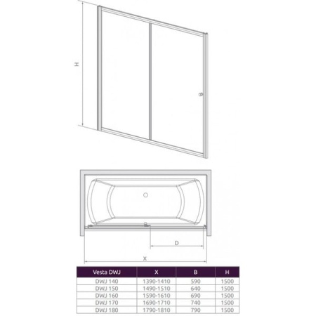 Шторка для ванной Radaway Vesta DWJ 209115-01-06