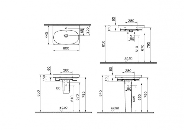 Раковина, 60x44.5 см VITRA  Washbasin 5681B003-0001