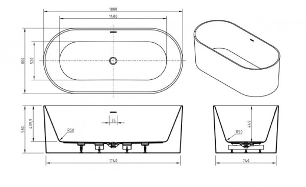 Акриловая ванна (170x80) BelBagno BB705-1800-800 Акриловая ванна (170x80) BelBagno BB705-1800-800