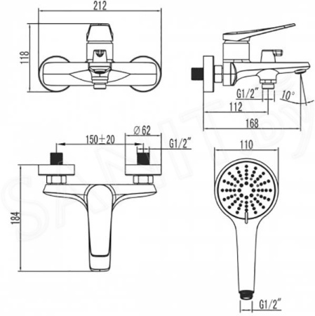 Смеситель для ванны и душа Lemark Bronx (LM3714BL)