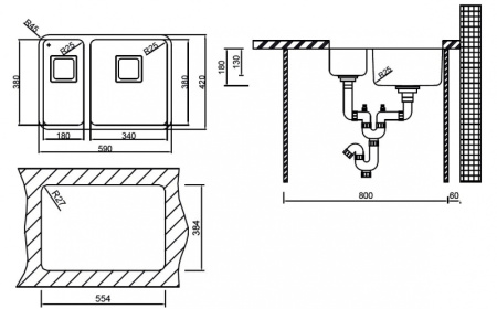 Кухонная мойка (59х42) Oulin OL-0369L