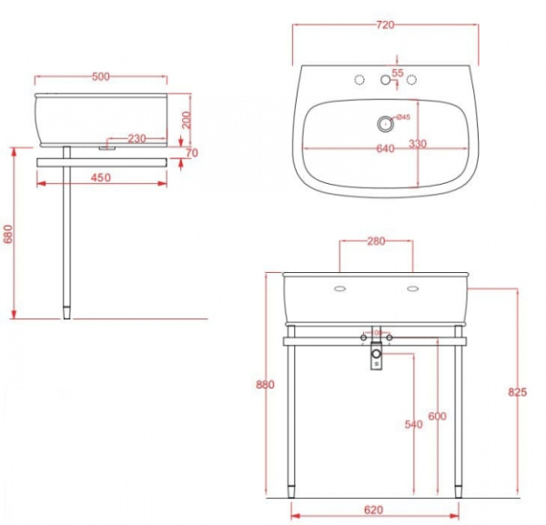 Металлическая консоль c раковиной Artceram Azuley AZA002 71 cr