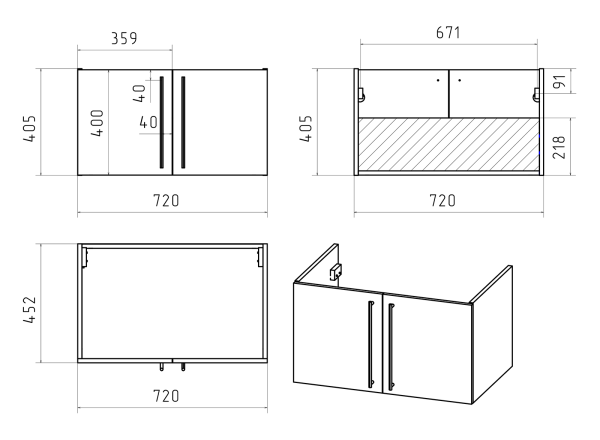 Тумба под раковину Brevita Rock 75 ROCK-06075-50-2