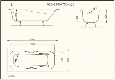Чугунная ванна Byon (180 x 80) с ручками Ц0000139