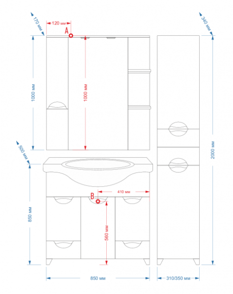 Зеркало-шкаф (83х100) Misty Орхидея 85 правый П-Жас02085-011СвП