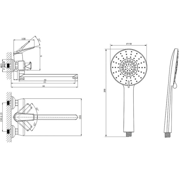 Смеситель для ванны с длинным поворотным изливом RUSH Nevis NE1735-51Black