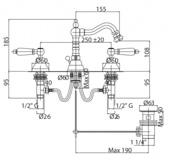 Смеситель для раковины Cezares Nostalgia NOSTALGIA-BBS2-03/24