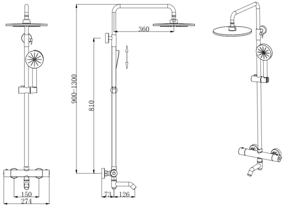 Душевая система с изливом Bronze de Luxe SCANDI 11060C Душевая система с изливом Bronze de Luxe SCANDI 11060C