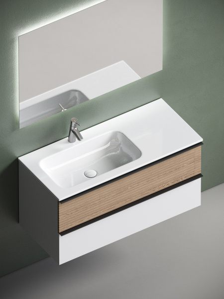 Тумба под раковину Sancos  Delta DL100LW  дуб светлый/белый