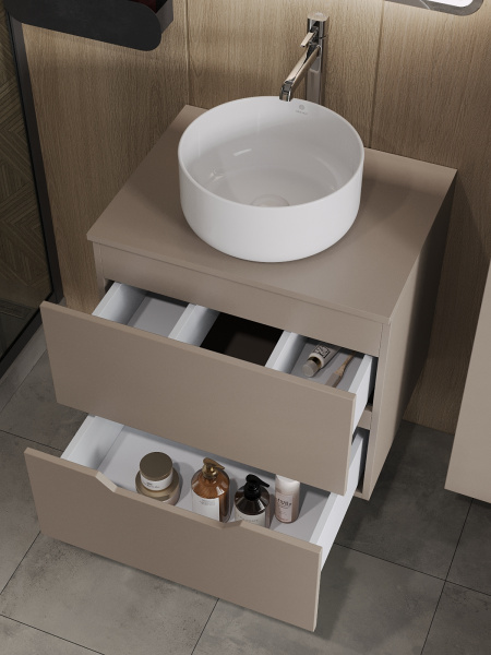 Тумба с раковиной подвесная 60 см, Orange Line Li-60TuLMDF+B07-345W латте/белый