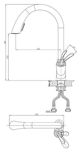 Смеситель для кухни D&K Venice.Baciano (DA1032541) с выдвижной лейкой
