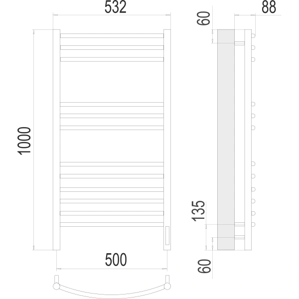 Полотенцесушитель электрический Terminus Классик (500х1000) П12 4670078527325