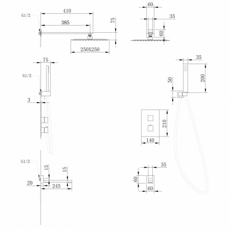 Душевой комплект ABBER Daheim AF8250W скрытого монтажа с изливом, термостат, белая матовая