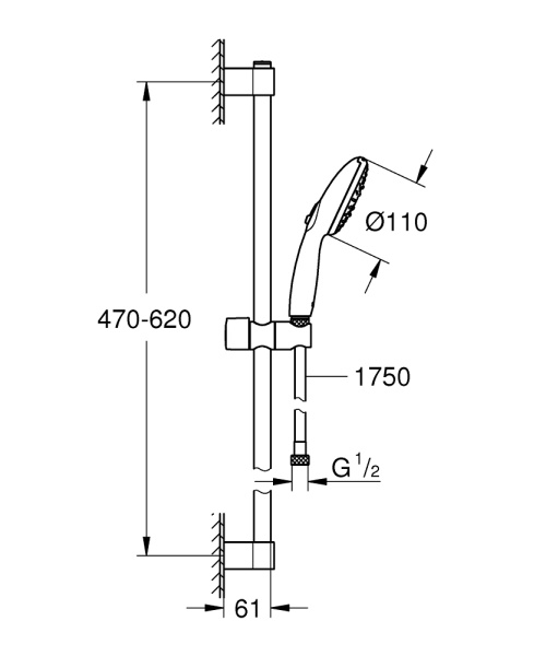 Душевой гарнитур Grohe Tempesta III, штанга 600 мм, 27794 003 (27794003) Душевой гарнитур Grohe Tempesta III, штанга 600 мм, 27794 003 (27794003)