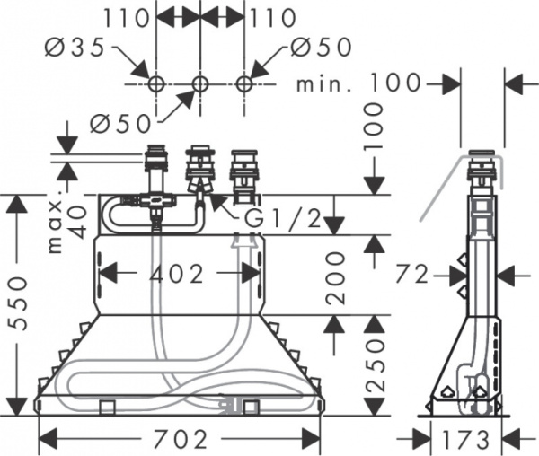 Встроенный механизм смесителя однорычажного на борт ванны AXOR 15485180