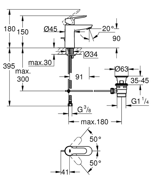 Смеситель однорычажный для раковины Grohe BauEdge 23328 000 (23328000) хром