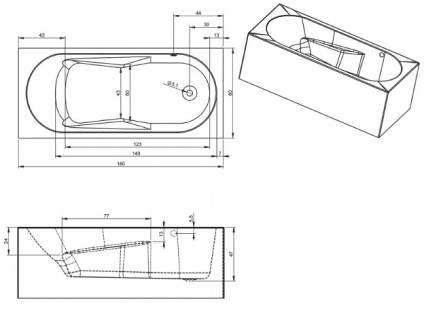 Ванна акриловая Riho Lazy Plug & Play (180х80) B082005005 правая