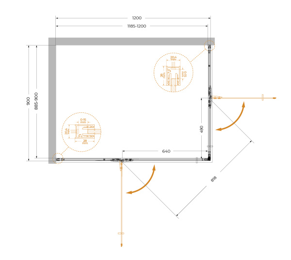 Душевой уголок (120х90) CEZARES LINER LINER-AH-2-120/90-C-Cr-L