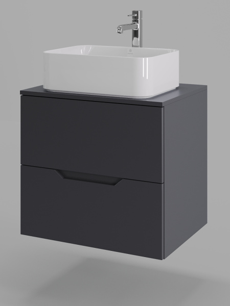 Тумба с раковиной подвесная 60 см Orange Line Li-60TugMDF+B02-460W графит/белый