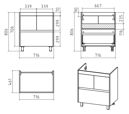 Тумба под раковину Misty Алиса 75 Э-Али01075-0112Я