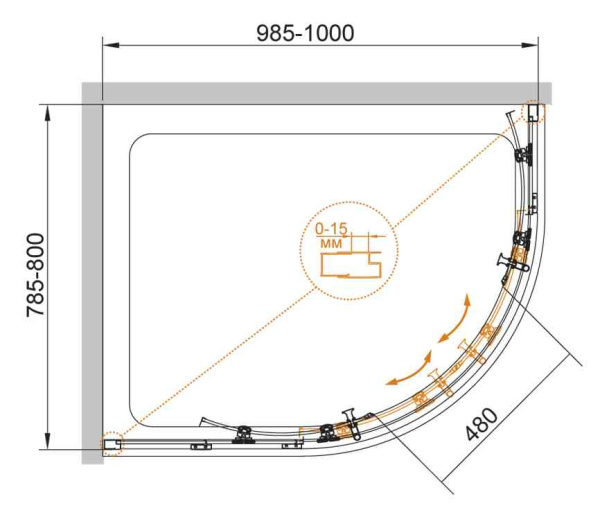 Душевой уголок (100х80) CEZARES ECO ECO-O-RH-2-100/80-C-Cr