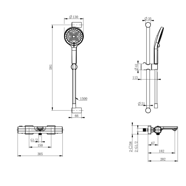 Смеситель для ванны с душем и термостатом WONZON & WOGHAND SOLID, черный матовый WW-C2011-A-MB