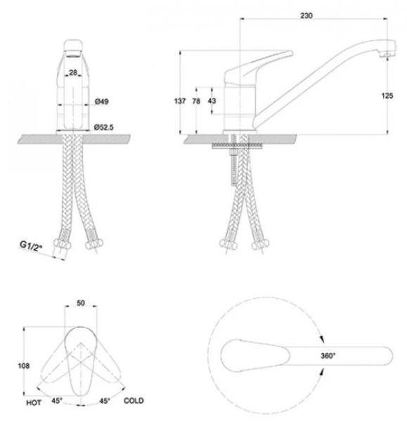 Смеситель для кухонной мойки  KAISER County (66233-1)