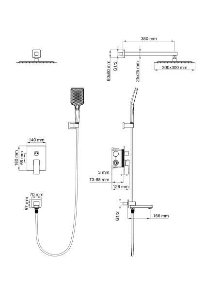 Душевая система встраиваемая WONZON & WOGHAND CUBE 2.0, темный графит WW-88087068-BGM Душевая система встраиваемая WONZON & WOGHAND CUBE 2.0, темный графит WW-88087068-BGM