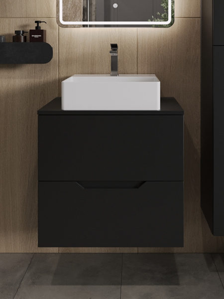 Тумба с раковиной подвесная 60 см, Orange Line Li-60TubMDF+B04-405W черный/белый