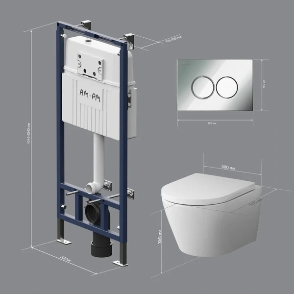 Комплект унитаза с инсталляцией Am.Pm MasterFit Sense IS100151.741701 с сиденьем микролифт, кнопка хром гялнец