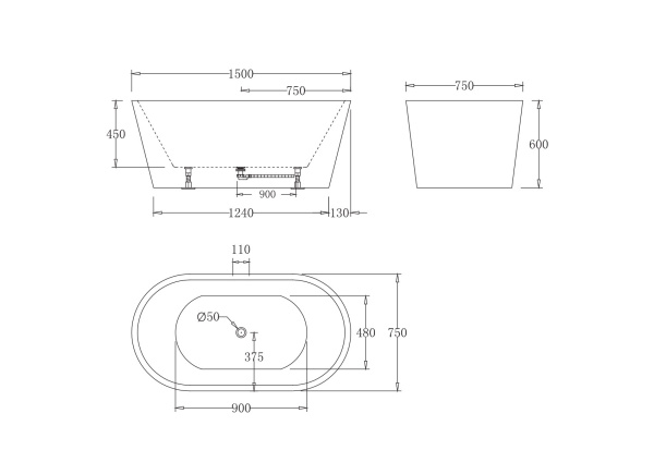 Акриловая ванна (150x75) BelBagno BB71-1500-W0