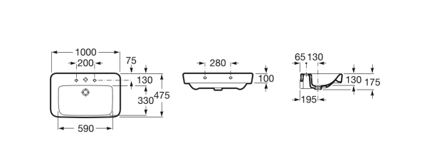 Раковина подвесная (100х47,5) Roca  Dama Senso Square  32751M000