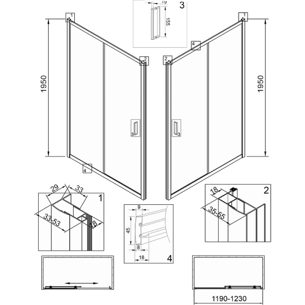 Душевая дверь Veconi Vianno VN-46B, (120x195) VN46B-120-01-C5