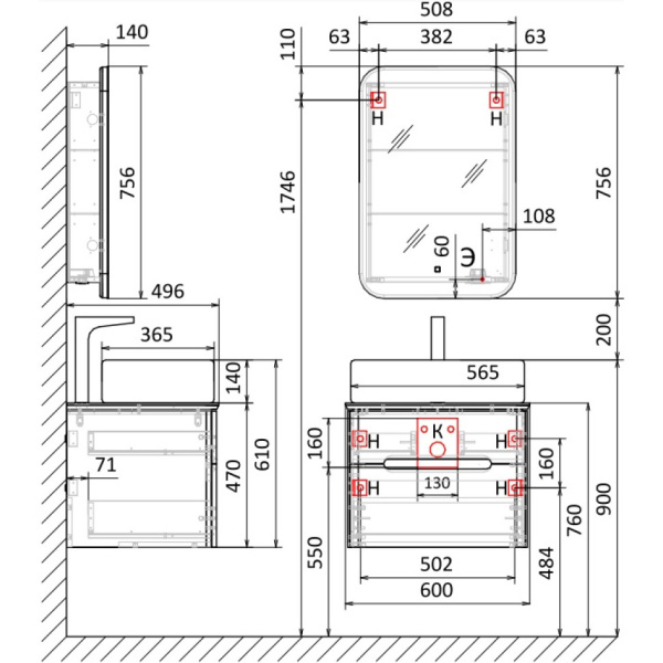 Зеркальный шкаф Jorno Bosko 50 Bos.03.50/W
