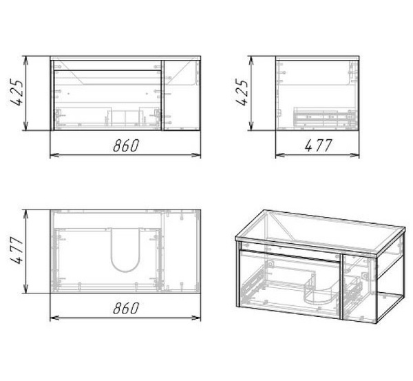 Тумба подвесная Grossman ТЕНЗА-85 см 108503 с 1-м ящ, веллингтон