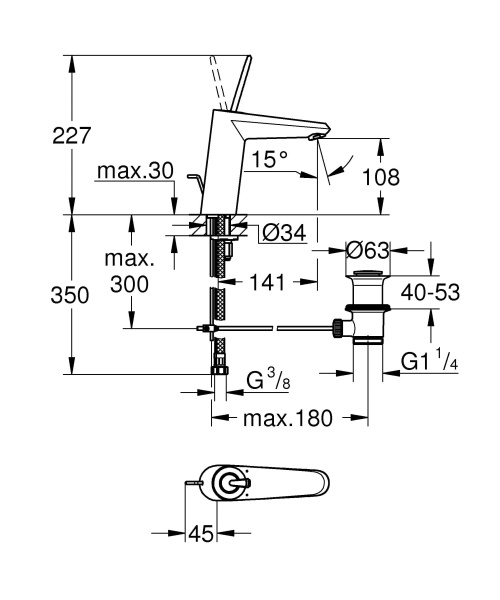 Смеситель для раковины однорычажный  Grohe Eurodisc Joystick 23427 000 (23427000) хром 
