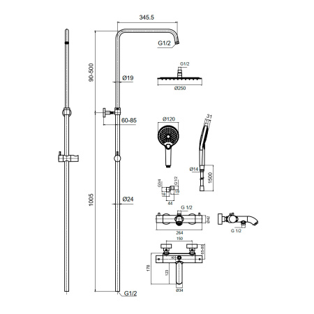 Душевая система с термостатом AQUAme AQM8008CR