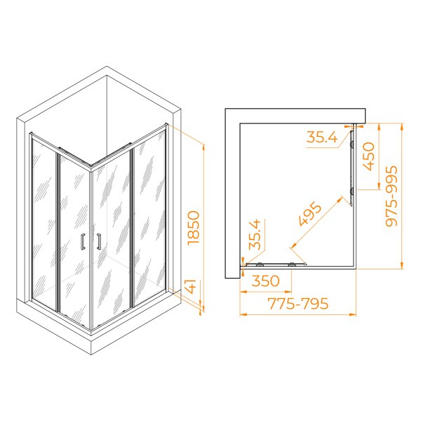 Душевой уголок (100х80) RGW Passage PA-146B 020814680-14 прозрачное