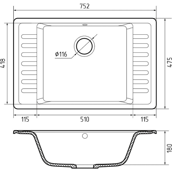 Кухонная мойка GranFest Quartz 71, 71 черный
