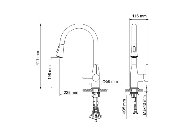 Смеситель для кухни с выдвижной лейкой Timo Saona хром 2336/00FL