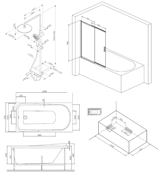 Ванна акриловая W80ASET-150SL Am.Pm Like 150x70 с каркасом и шторкой на б/в W80S-100PS-150MT  Like F0780700
