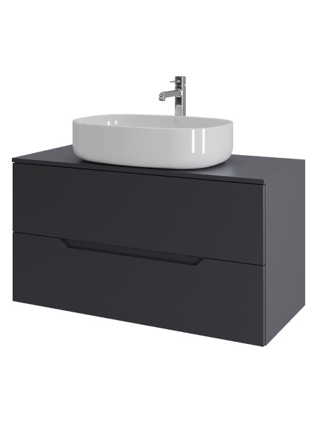 Тумба с раковиной подвесная 100 см, Orange Line Li-100TugMDF+B08-600W графит/белый