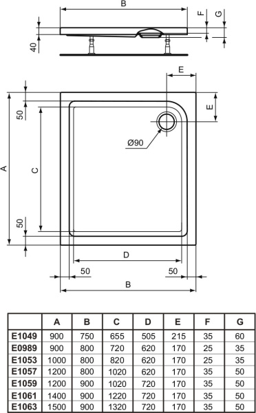 Душевой поддон Ideal Standard CONNECT AIR (90х80) E098901, белый