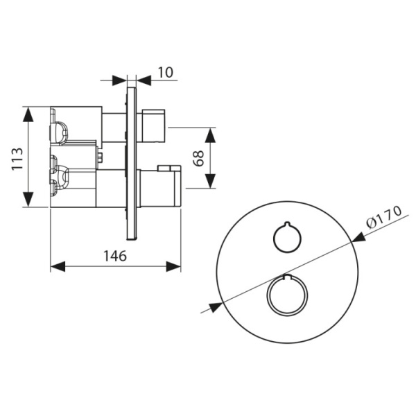 Смеситель для душа KAISER скрытого монтажа с термостатом Areva (08077)