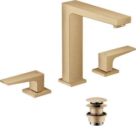 Смеситель для раковины на 3 отверстия с донным клапаном Push-Open Hansgrohe Metropol 32515140 шлифованная бронза
