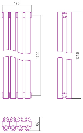 Полотенцесушитель Водяной Сунержа Эстет-00 (120х18) 4 секции Матовое Золото 032-0332-1204
