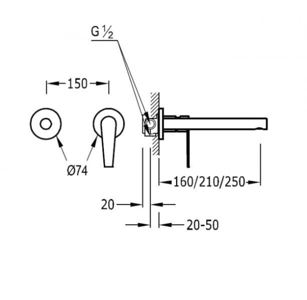 Смеитель однорычажный для раковины на два отврстия Tres Class 20520071